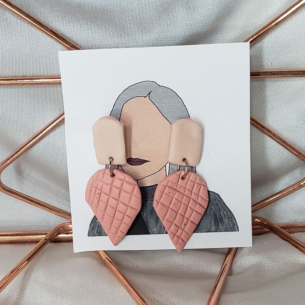 Handmade Polymer Clay Earrings – Waffle Textured Dangle, Unique & Lightweight